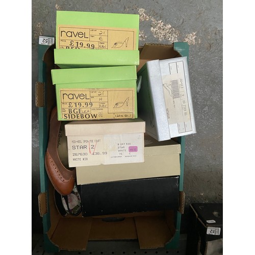 52 - 2 Boxes containing 'fur' hats and lady's new shoes