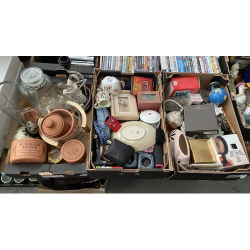 455 - 3 Boxes containing an ornate lamp, storage jars and bowls etc