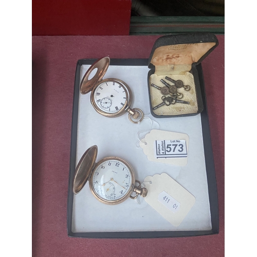 573 - 2 Plated pocket watches and keys A/F