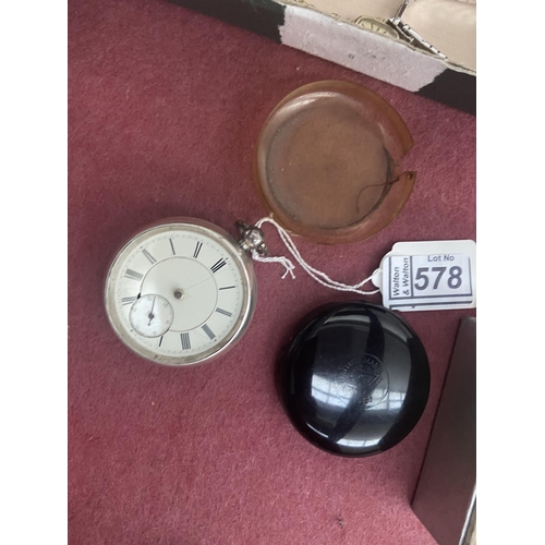 578 - Silver case pocket watch A/F (127g total)