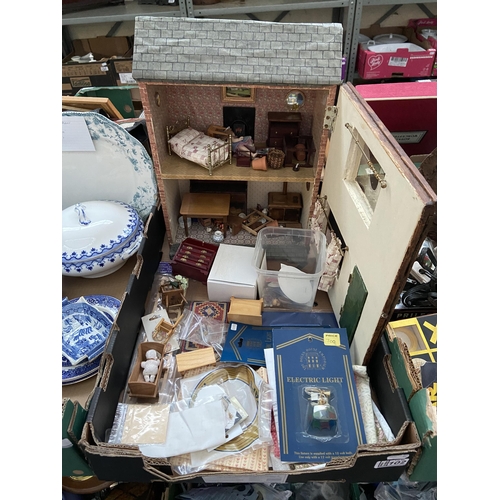 102 - 3 Boxes containing curios including a vintage whistle, flat iron and mantle clocks etc