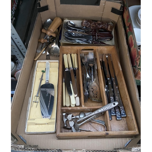 13 - Box containing vintage cutlery