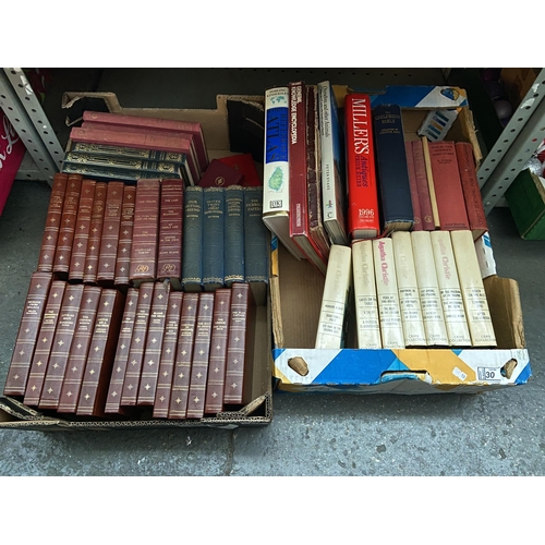 30 - 2 Boxes containing vintage books etc including Dickens