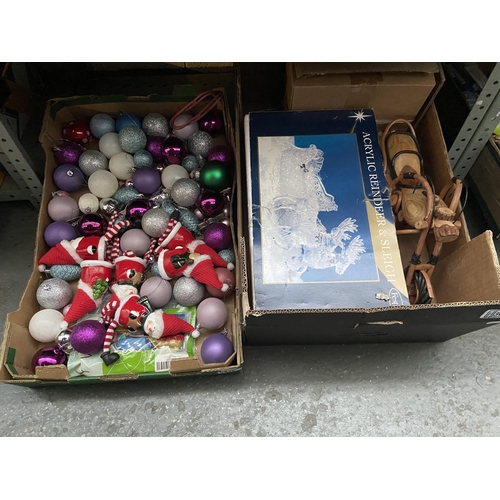 36 - 2 Boxes containing a wooden motorcycle and baubles etc