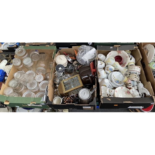 470 - 3 Boxes containing storage jars, brass lamp and a tea set etc