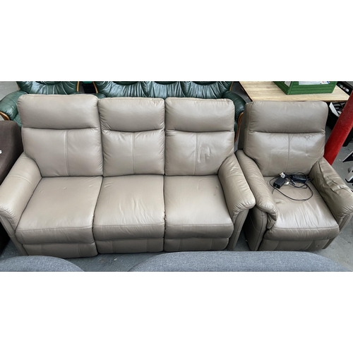 481 - Leather 3 seater electric recliner sofa and chair