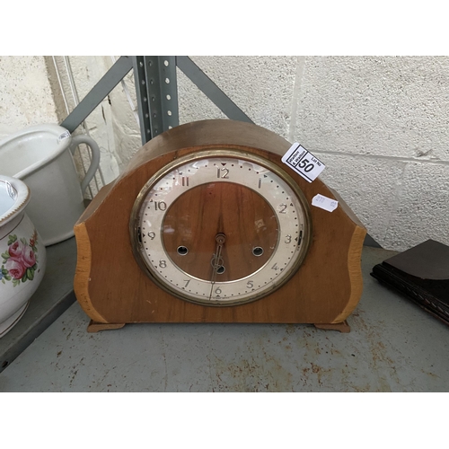 50 - Wood cased mantle clock (no key)