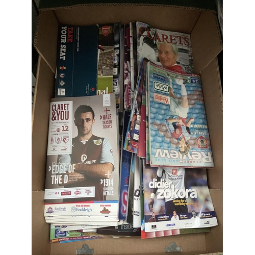 68 - Box containing Burnley FC football programmes