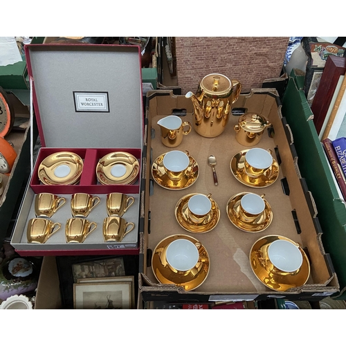 91 - 2 Boxes containing Royal Worcester 'gold' tea service