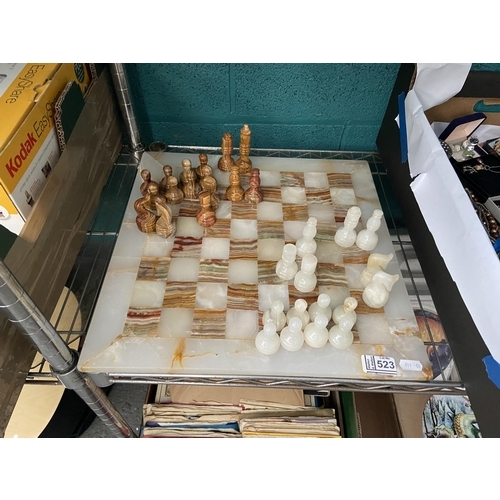 523 - Marble chess set (1 piece missing)