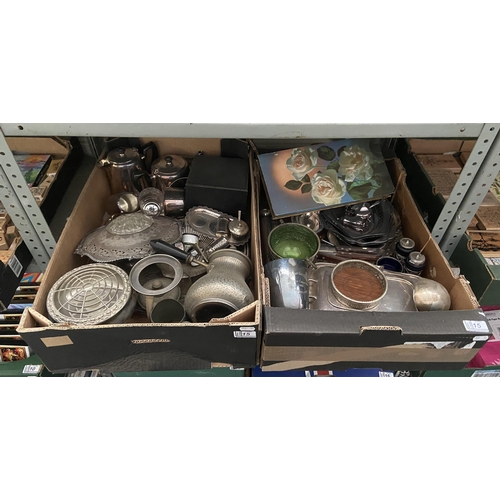 15 - 2 Boxes containing plated ware including teapots