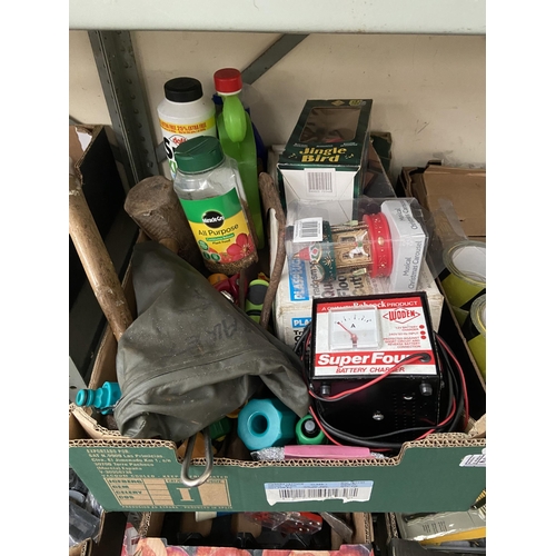 218 - Box containing a tile cutter and battery charger etc