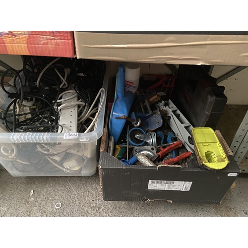 233 - 2 Boxes containing tools and cables etc