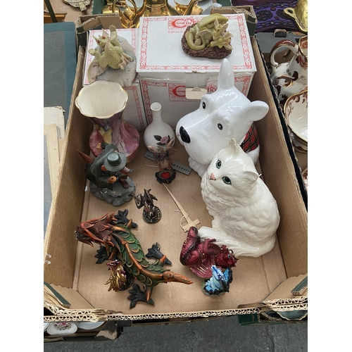 111 - Box containing Enchantica dragons and a Beswick cat (chipped ear) etc