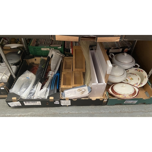 129 - 3 Boxes containing tureens and new cable ties etc