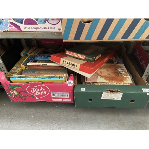 32 - 2 Boxes containing vintage magazines, Monopoly and books