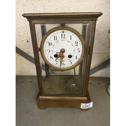 43 - French mantle clock with bevelled glass panels (1 panel missing)