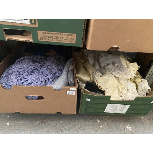 57 - 2 Boxes containing vintage doilies and linen