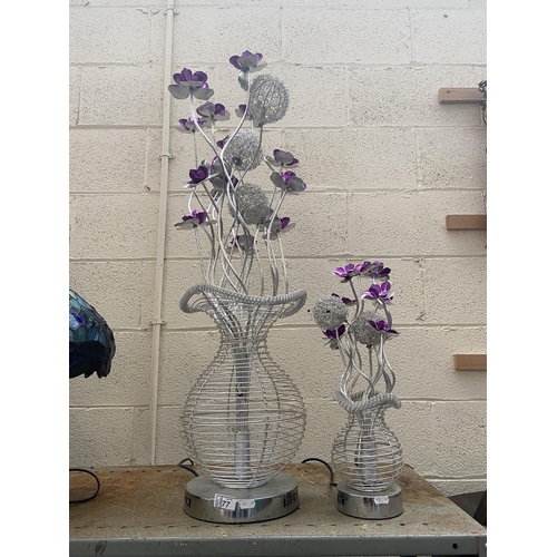 77 - Pair of metal work floral lamps