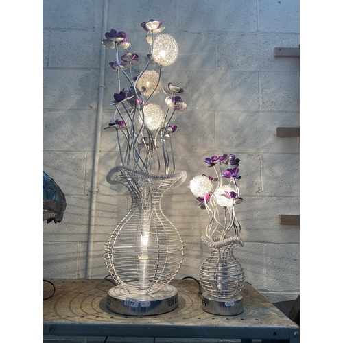 77 - Pair of metal work floral lamps