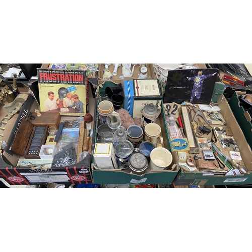 2 Boxes containing curios, dominoes, thimbles and coins