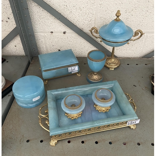 31 - Italian blue Alabaster dressing table set