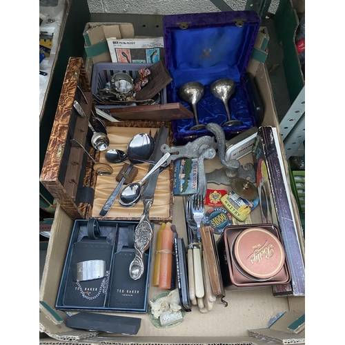 53 - Box containing vintage cutlery and curios