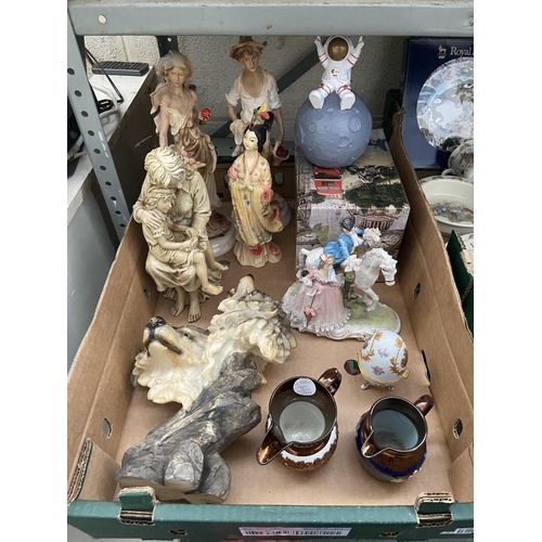 6 - Box containing figurines, lustre ware and a wolf