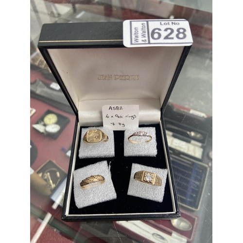 628 - 4 9ct gold rings, 7.7g - only 10% buyer's premium