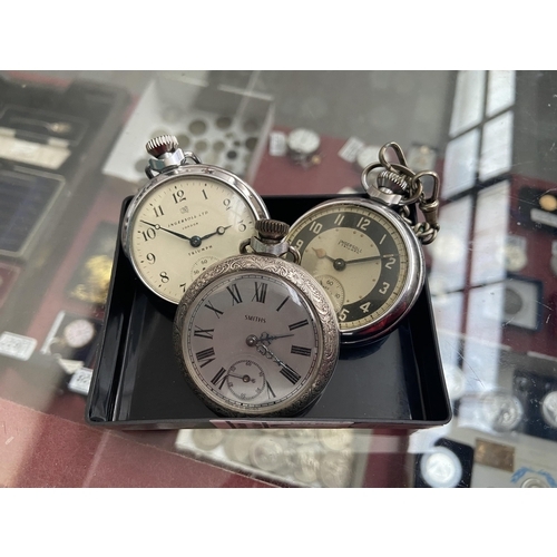 635 - 2 Ingersoll and a Smiths pocket watch