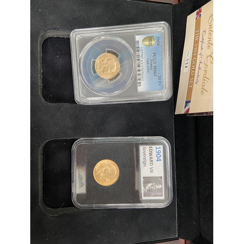 1013 - 1904 Entente Cordiale Agreement gold coin set with case (full sovereign and 20 francs) - Only 10% bu... 