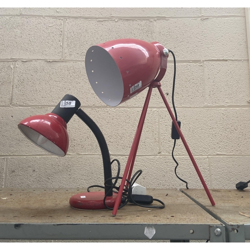 58 - A red industrial style table lamp plus one other