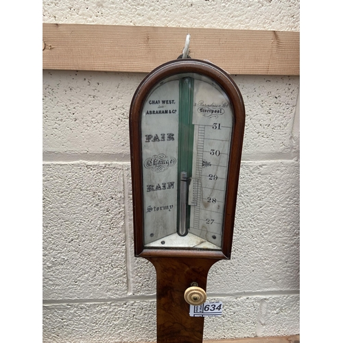 634 - Vintage stick barometer signed Abraham & Co - Liverpool