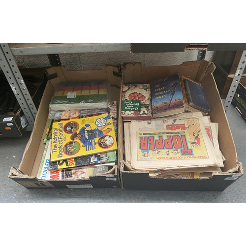 80 - 2 Boxes containing The Topper magazines 1980 football books etc