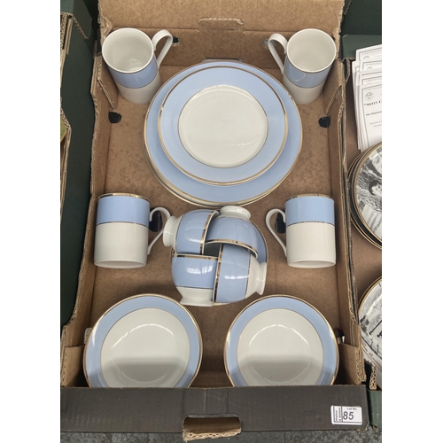 85 - Box containing Doulton mugs and flat ware