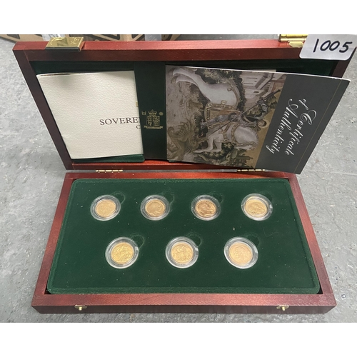 1005 - Display case containing 7 full sovereigns - Only 10% buyer's premium