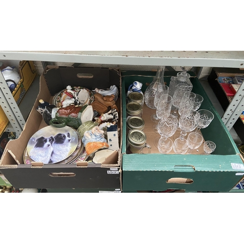 13 - 2 Boxes containing character jugs and new Kilner jugs etc