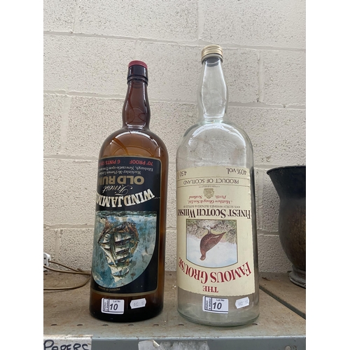 10 - Large Famous Grouse whisky bottle and a rum bottle