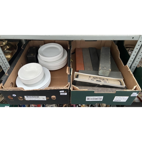 20 - 2 Boxes containing antique piano rolls and Dudson flatware