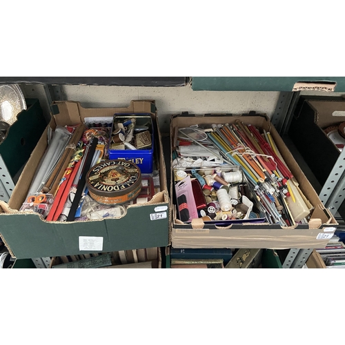 21 - 2 Boxes containing cotton thread, knitting needles and sewing equipment