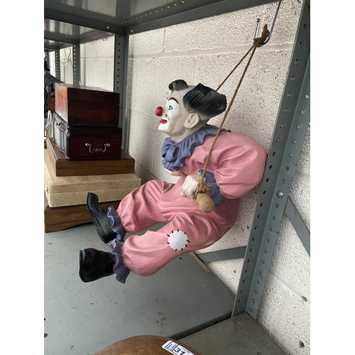 26 - Large vintage resin hanging trapeze clown figure (40cm tall)