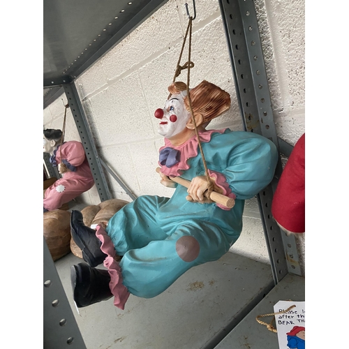 32 - Large vintage resin hanging trapeze clown figure (40cm tall)