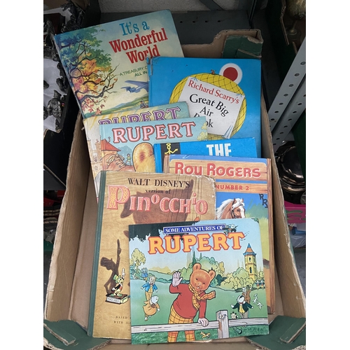 5 - Box containing vintage Rupert Bear, Roy Rogers and Pinocchio annuals/ books