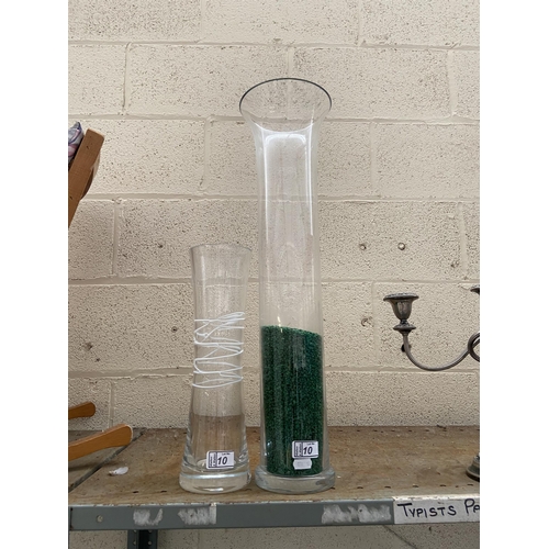 10 - 2 Tall glass modern vases