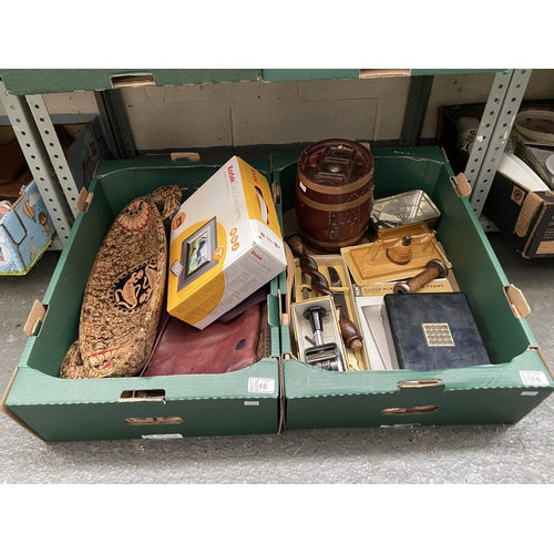 16 - 2 Boxes containing a Kodak digital picture frame, vintage numerator and other curios