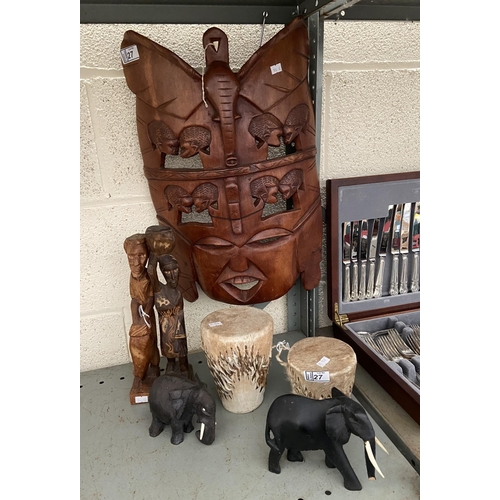 27 - Quantity of African artefacts including a large carved mask