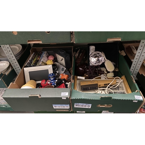 37 - 2 Boxes containing vintage Remington hairdryer and other household items