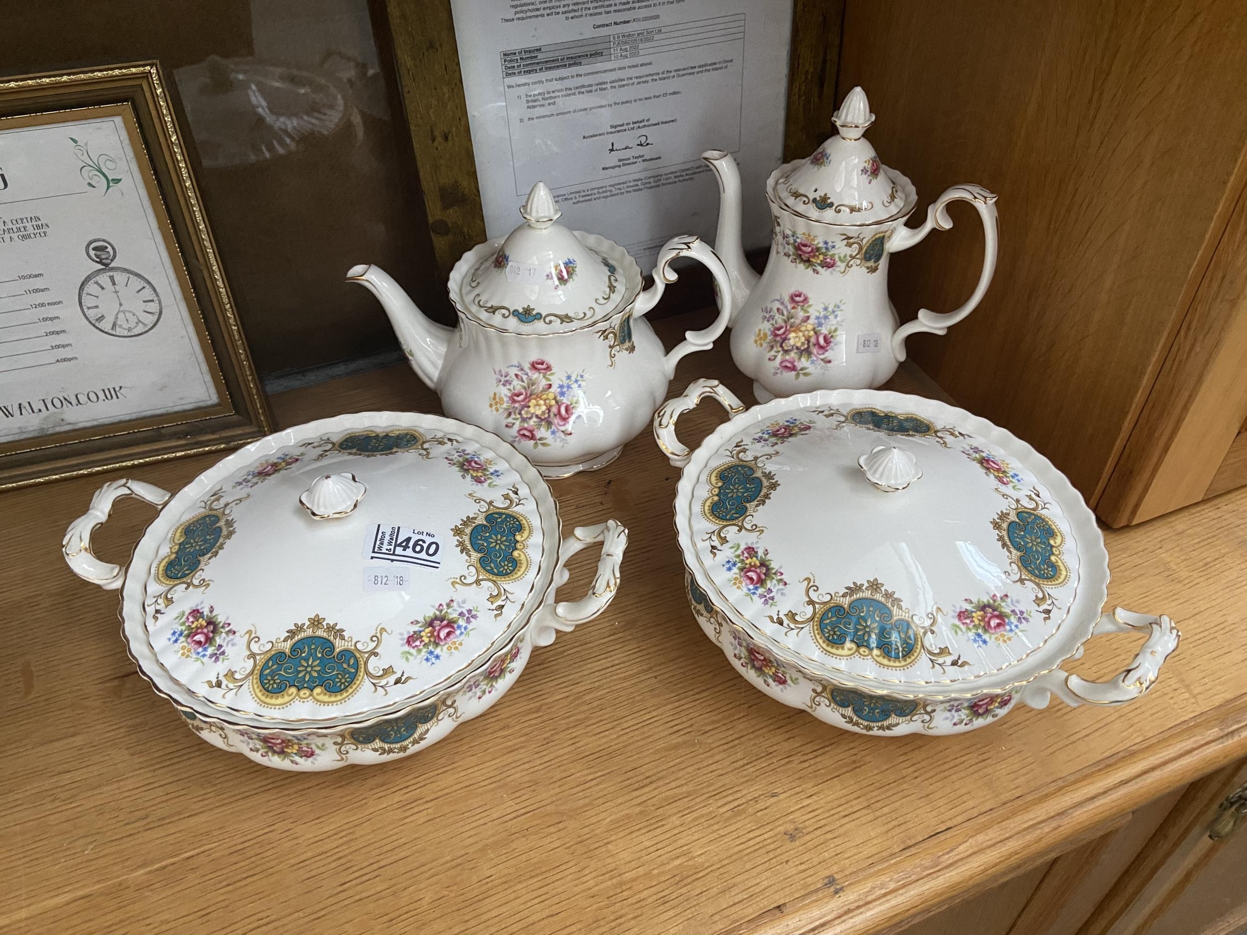Royal Albert Berkeley teapot, coffee pot and 2 tureens