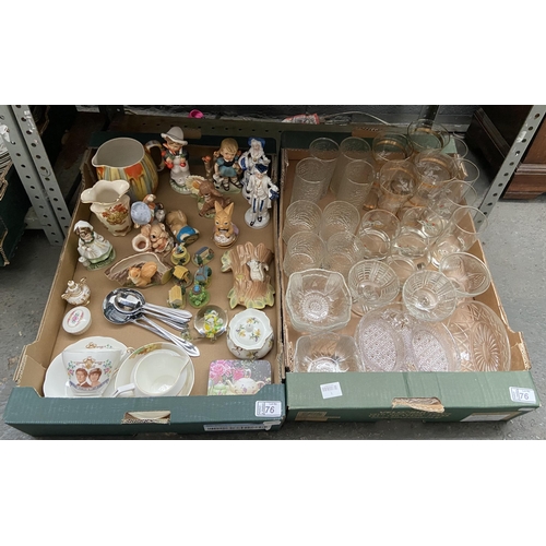 76 - 2 Boxes containing Hornsea, Pendelfin, Royal memorabilia and glassware etc