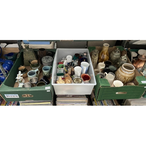 118 - 3 Boxes containing studio pottery and assorted mugs etc